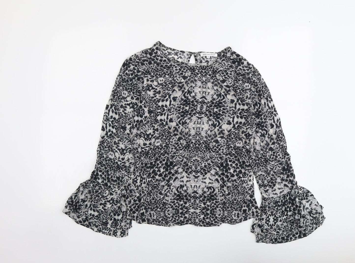 Lily & Lionel Womens Grey Geometric Viscose Basic Blouse Size XS Round Neck