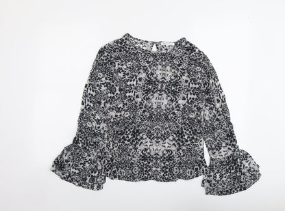 Lily & Lionel Womens Grey Geometric Viscose Basic Blouse Size XS Round Neck