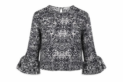 Lily & Lionel Womens Grey Geometric Viscose Basic Blouse Size XS Round Neck