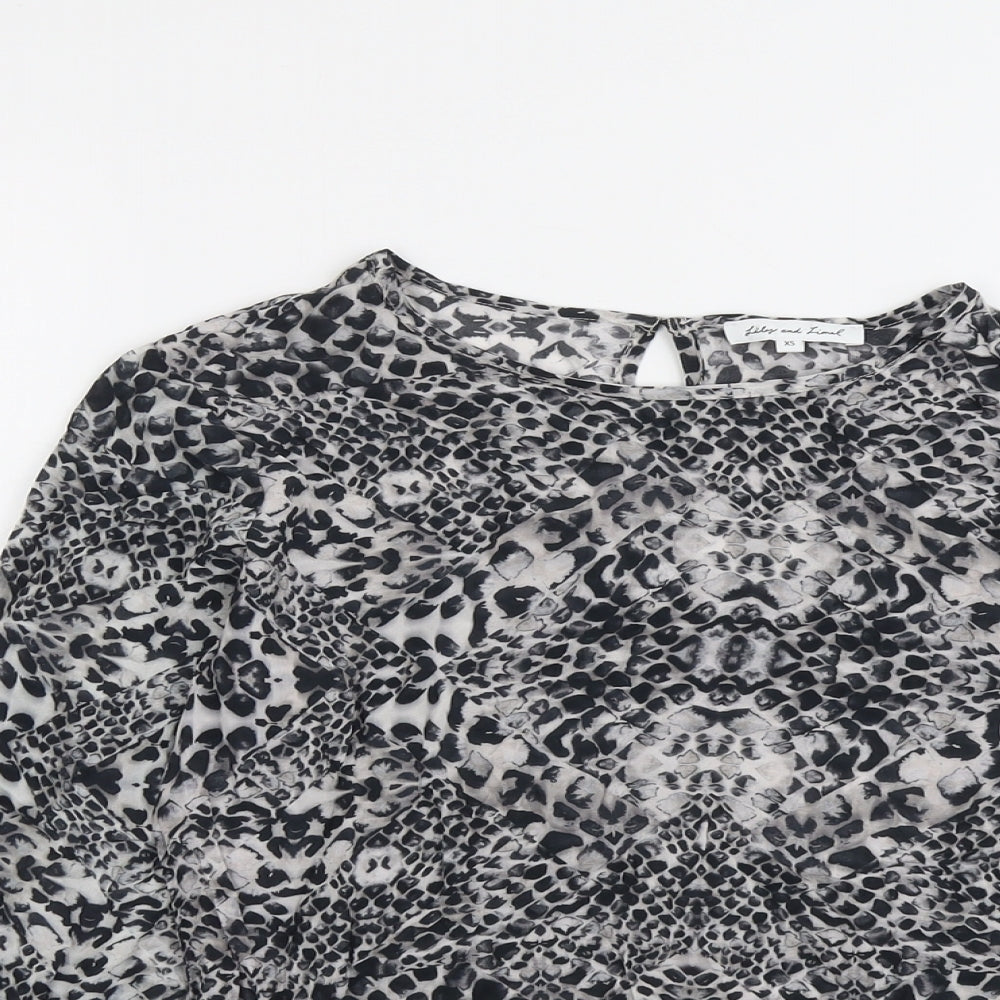 Lily & Lionel Womens Grey Geometric Viscose Basic Blouse Size XS Round Neck