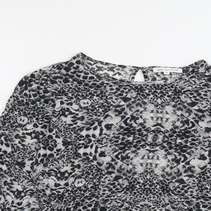 Lily & Lionel Womens Grey Geometric Viscose Basic Blouse Size XS Round Neck