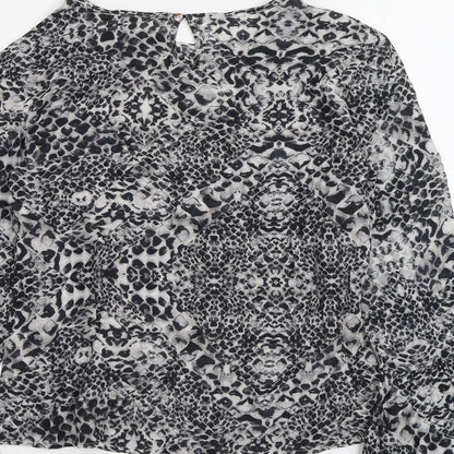 Lily & Lionel Womens Grey Geometric Viscose Basic Blouse Size XS Round Neck