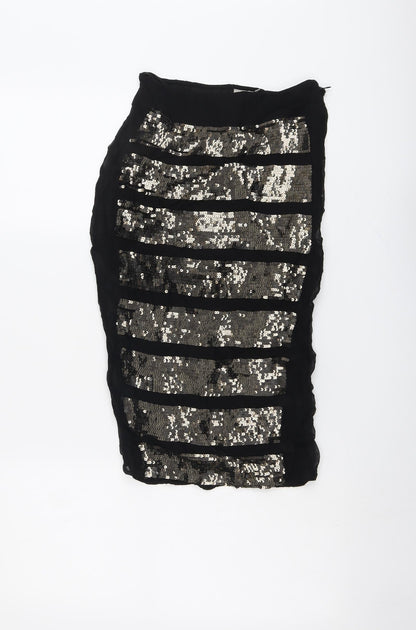 ASOS Womens Black Geometric Viscose Straight & Pencil Skirt Size 8 Zip