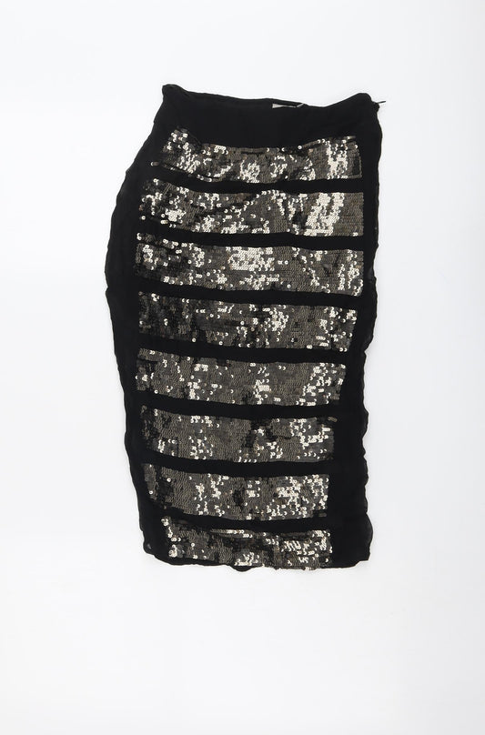 ASOS Womens Black Geometric Viscose Straight & Pencil Skirt Size 8 Zip