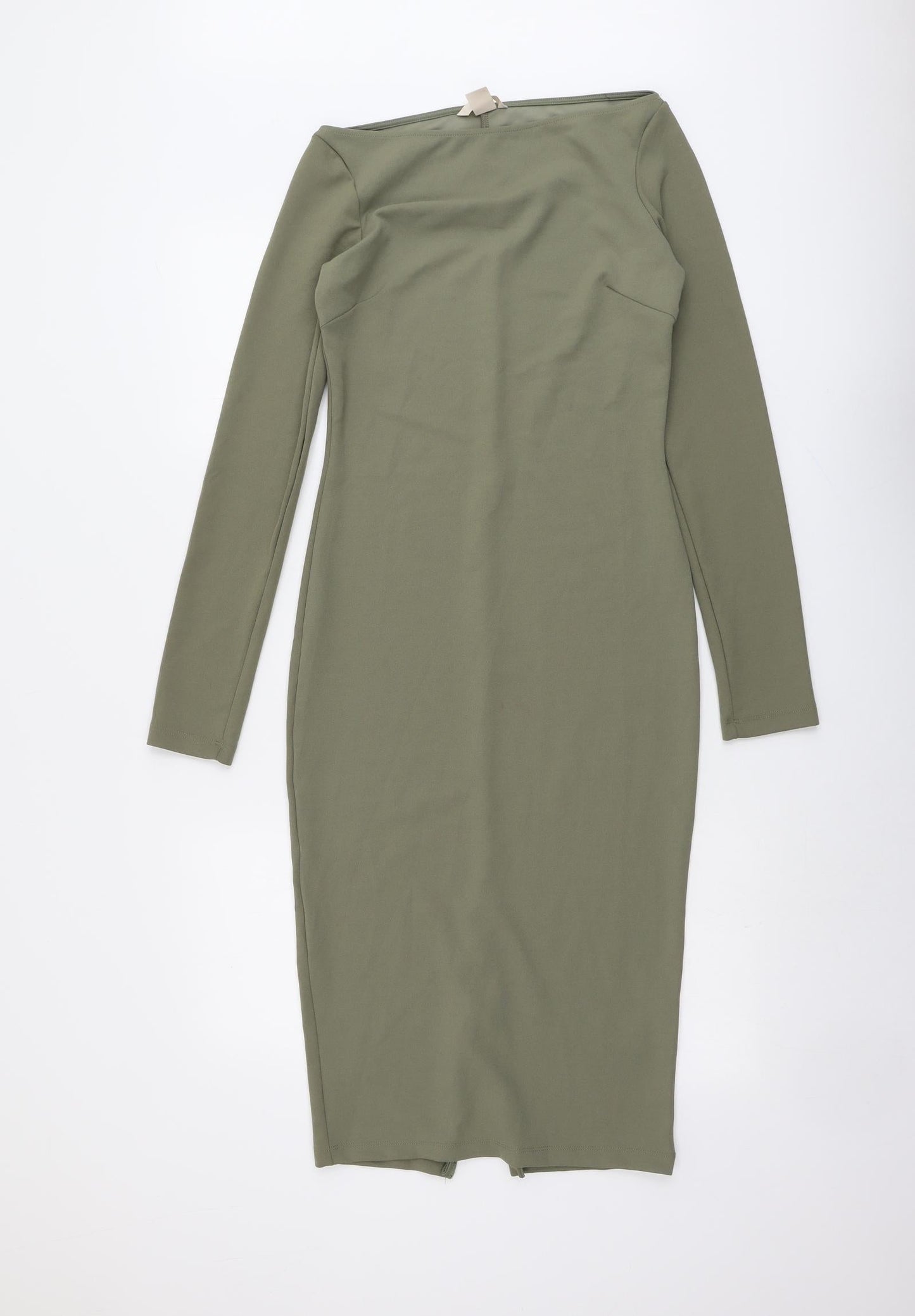 H&M Womens Green Polyester Bodycon Size 8 Boat Neck Pullover