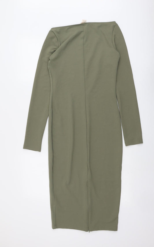 H&M Womens Green Polyester Bodycon Size 8 Boat Neck Pullover