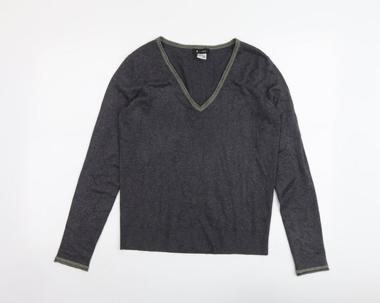 La Redoute Womens Grey V-Neck Viscose Pullover Jumper Size 10
