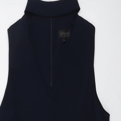 Topshop Womens Blue Polyester Basic Blouse Size 10 V-Neck