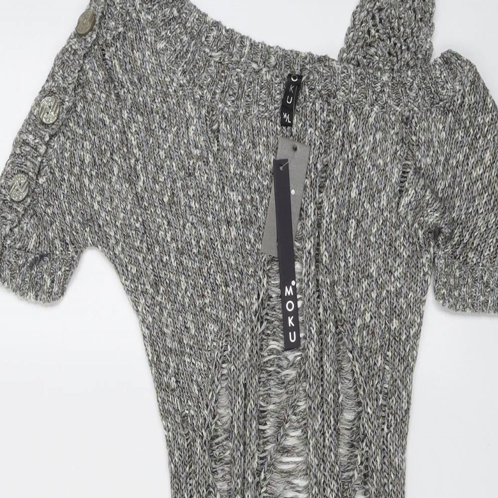 Moku Womens Grey Boat Neck Acrylic Pullover Jumper Size M