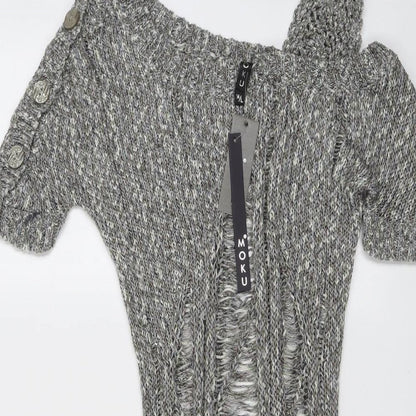 Moku Womens Grey Boat Neck Acrylic Pullover Jumper Size M