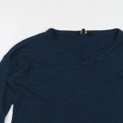 The Roadster Womens Blue V-Neck Acrylic Pullover Jumper Size S