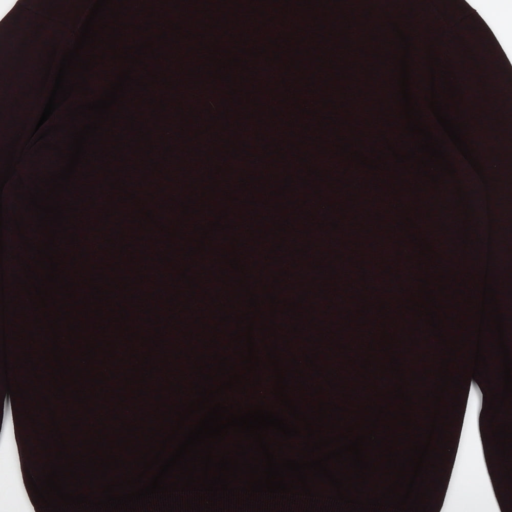 H&M Mens Purple V-Neck Cotton Pullover Jumper Size M Long Sleeve