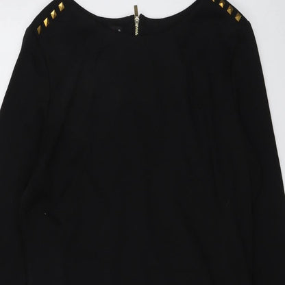 Oodji Womens Black Polyester A-Line Size 2XL Round Neck Zip