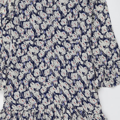 Joanie Womens Blue Geometric Polyester Skater Dress Size 8 Round Neck Zip