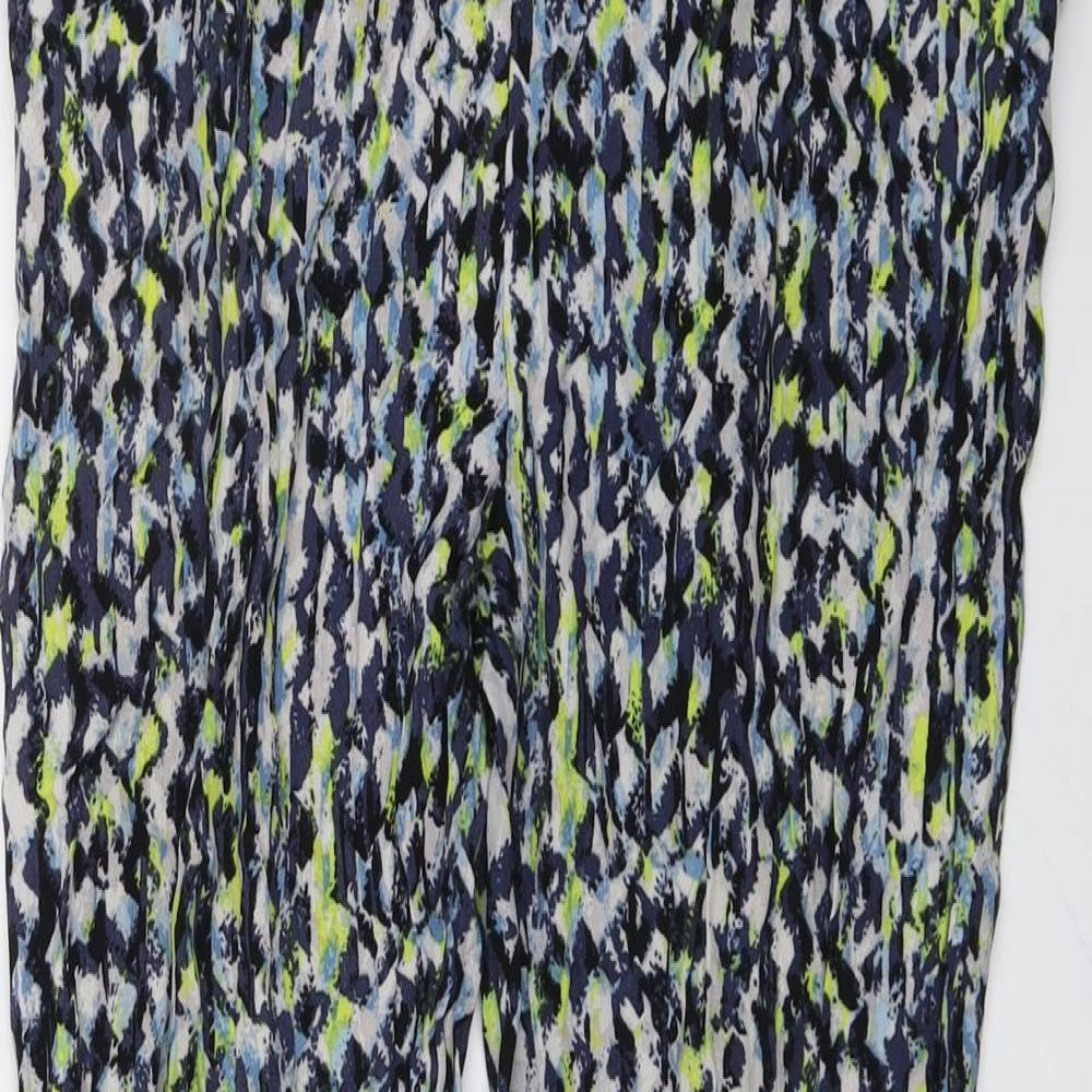 Bershka Womens Blue Geometric Viscose Trousers Size L L27 in Regular