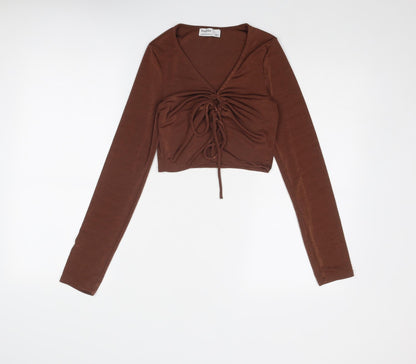 Womens UK Size M Bershka Brown Cropped Blouse
