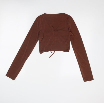 Womens UK Size M Bershka Brown Cropped Blouse