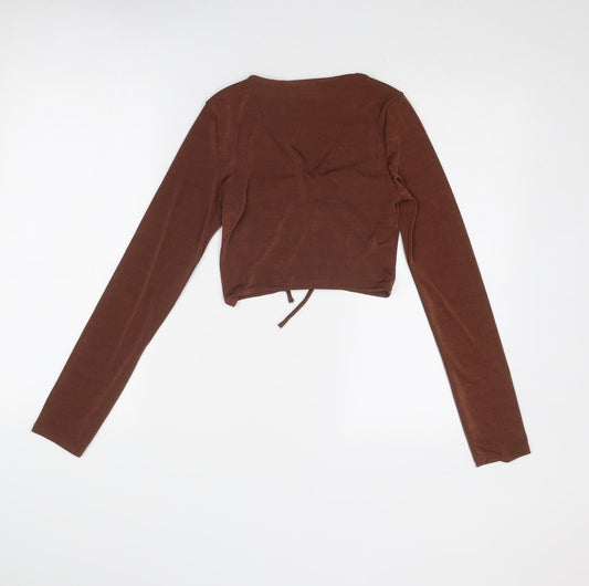 Womens UK Size M Bershka Brown Cropped Blouse