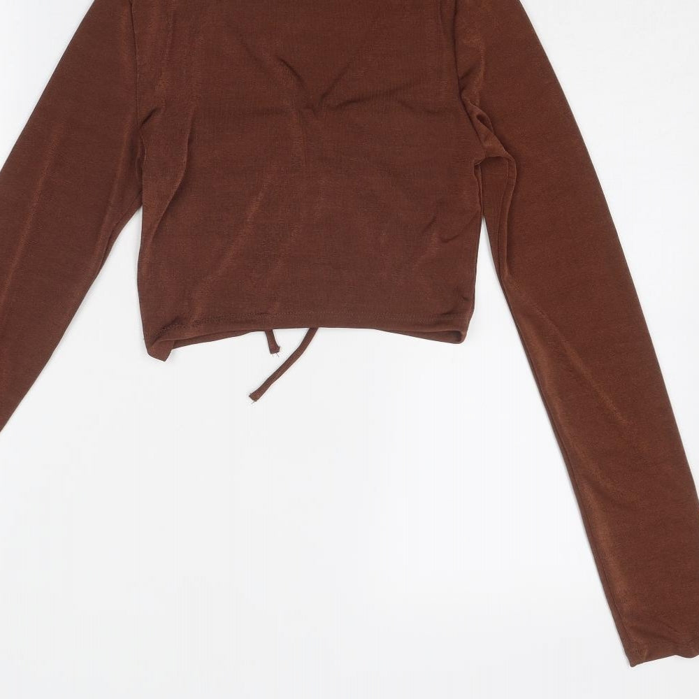 Womens UK Size M Bershka Brown Cropped Blouse