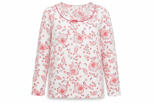 Damart Womens White Floral Cotton Basic Blouse Size S Round Neck