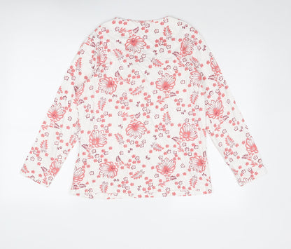 Damart Womens White Floral Cotton Basic Blouse Size S Round Neck
