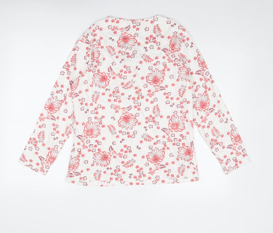 Damart Womens White Floral Cotton Basic Blouse Size S Round Neck