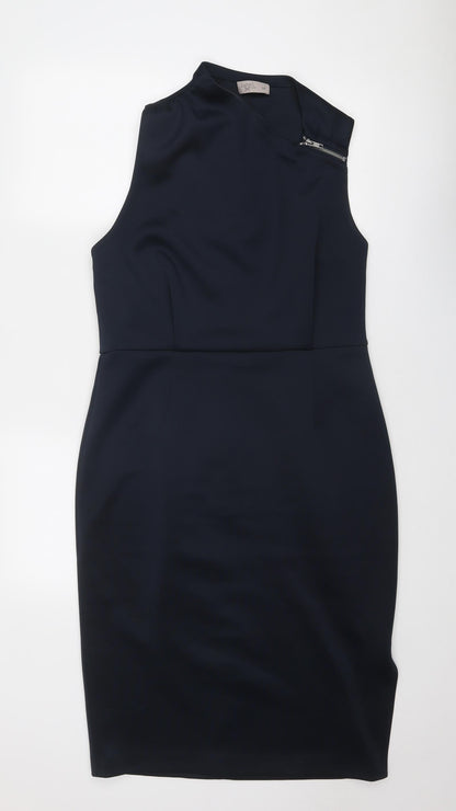 Label Lab Womens Blue Polyester A-Line Size 16 V-Neck Zip