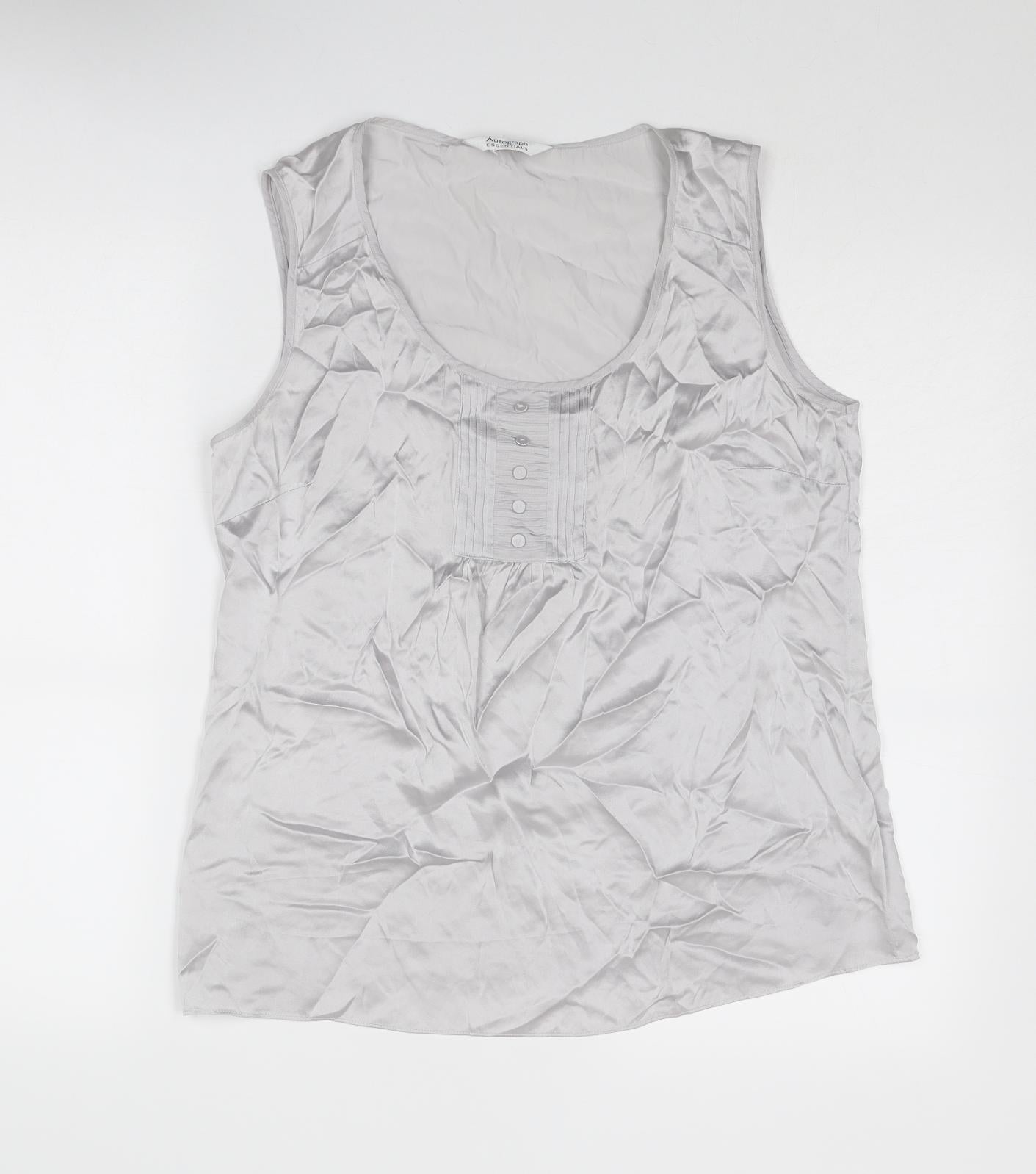 Autograph Womens Silver Polyester Basic Tank Size 14 Round Neck