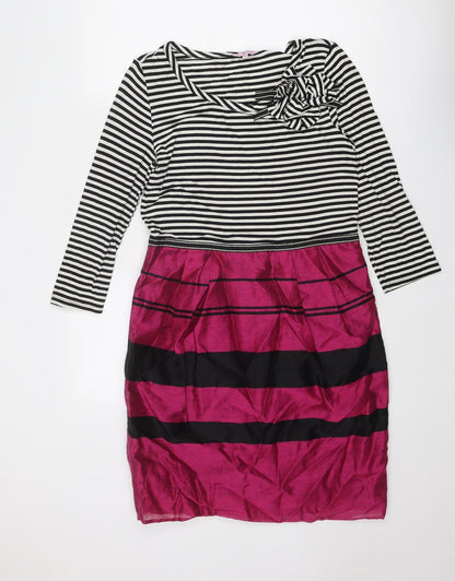 Per Una Womens Multicoloured Striped Viscose A-Line Size 14 Round Neck Zip