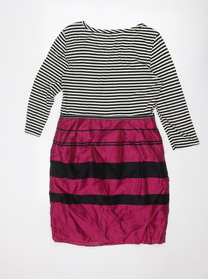Per Una Womens Multicoloured Striped Viscose A-Line Size 14 Round Neck Zip