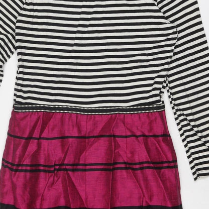 Per Una Womens Multicoloured Striped Viscose A-Line Size 14 Round Neck Zip