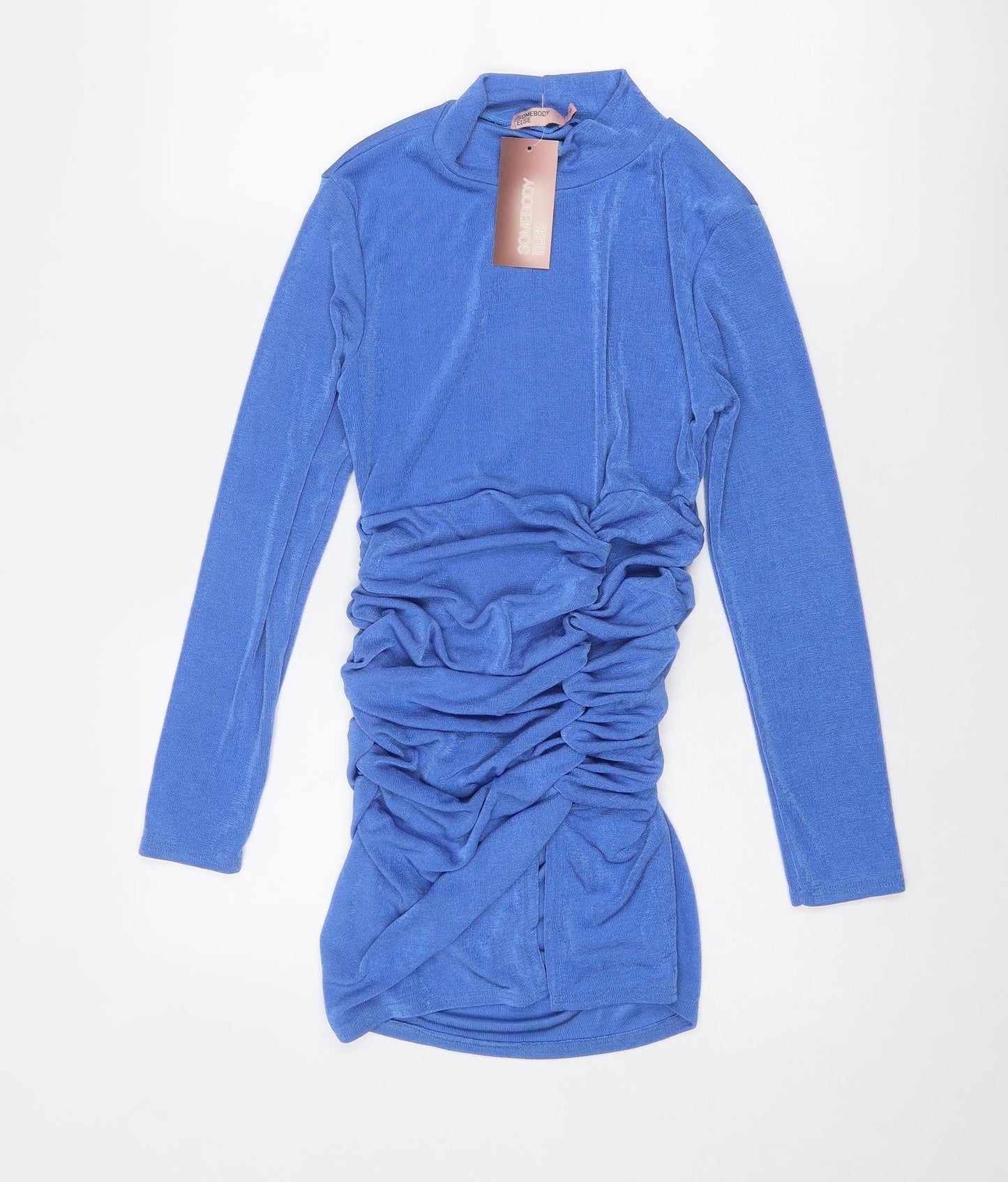 Somebody Else Womens Blue Polyester Bodycon Size M Mock Neck Pullover