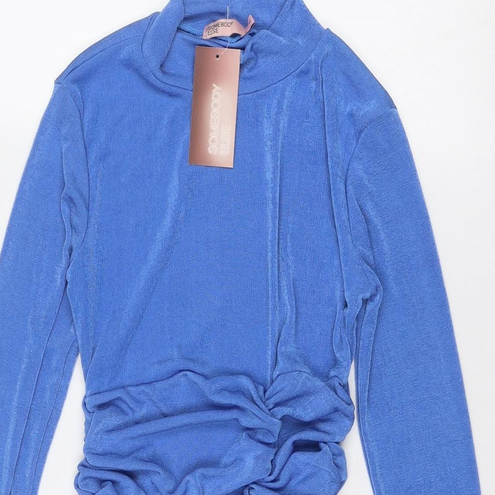 Somebody Else Womens Blue Polyester Bodycon Size M Mock Neck Pullover