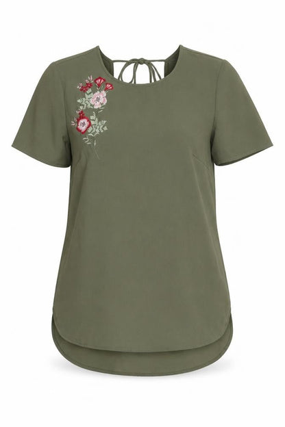 New Look Womens Green Polyester Basic Blouse Size 6 Round Neck - Floral Detail
