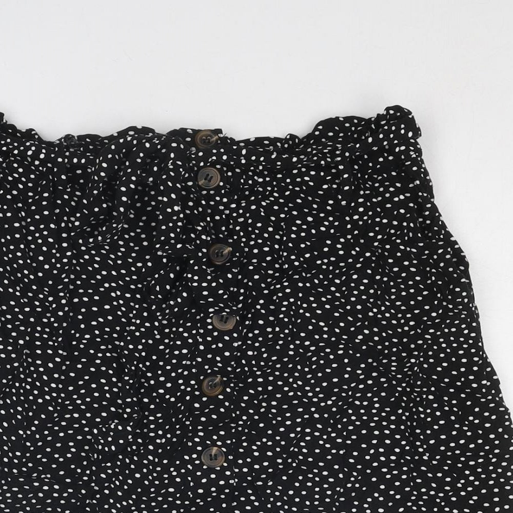 Oasis Womens Black Geometric Viscose A-Line Skirt Size 10 Button