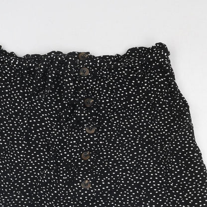 Oasis Womens Black Geometric Viscose A-Line Skirt Size 10 Button