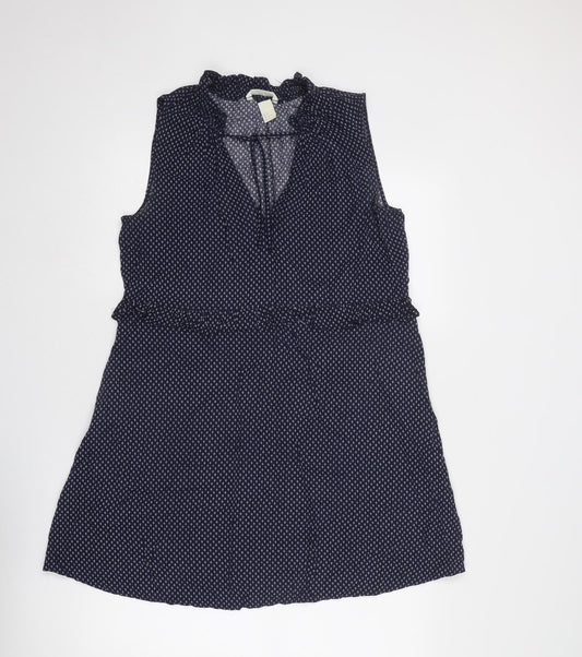 H&M Womens Blue Geometric Viscose A-Line Size 14 V-Neck Tie