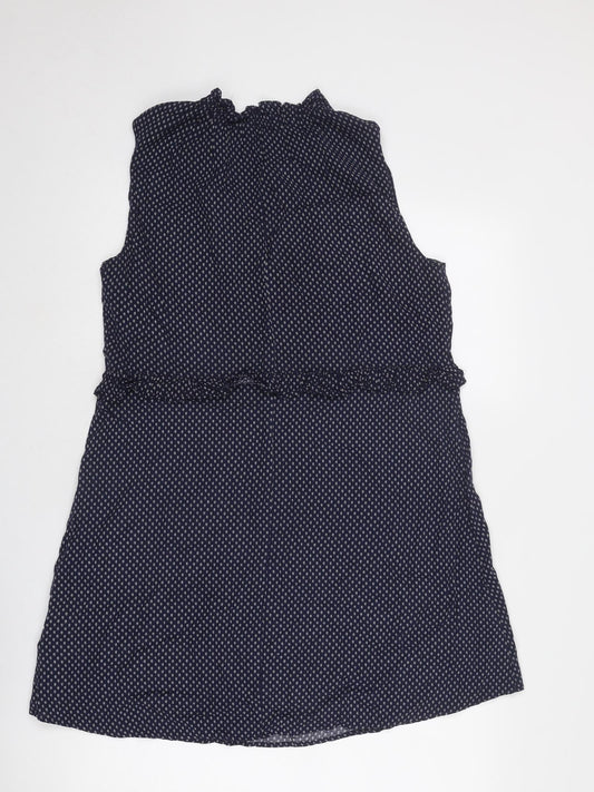 H&M Womens Blue Geometric Viscose A-Line Size 14 V-Neck Tie