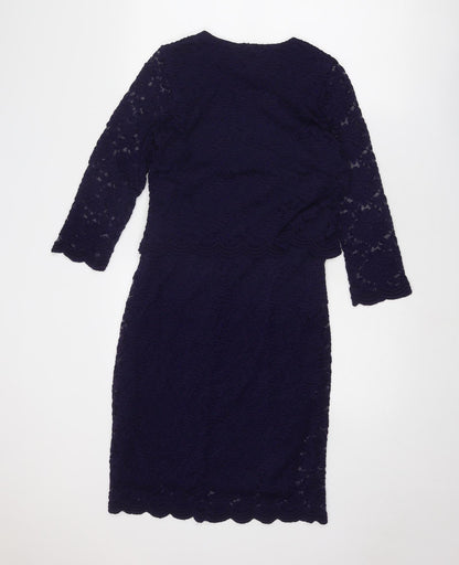 Damart Womens Blue Polyamide Sheath Size 10 Round Neck Pullover - Lace