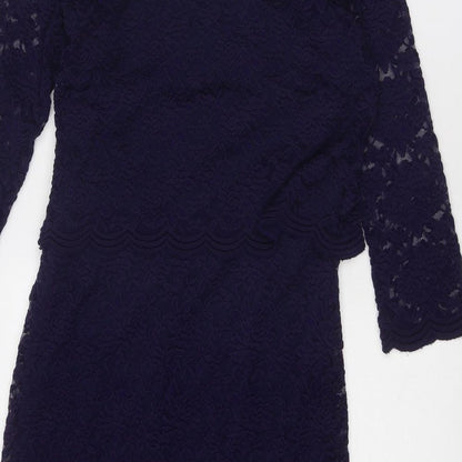 Damart Womens Blue Polyamide Sheath Size 10 Round Neck Pullover - Lace