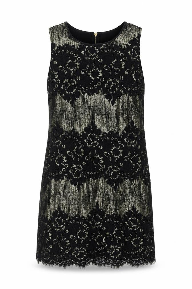 Oasis Womens Black Geometric Polyamide Shift Size 14 Boat Neck Zip - Lace Detail
