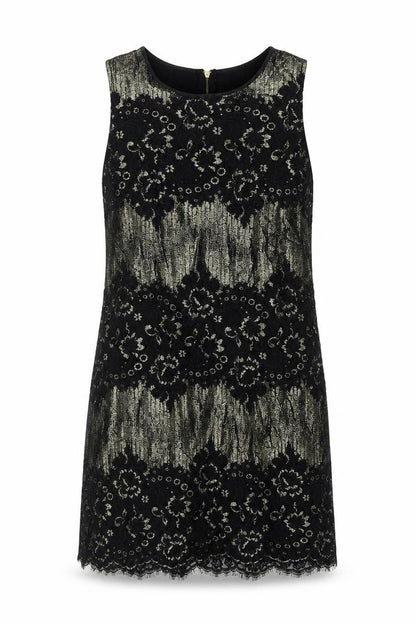 Oasis Womens Black Geometric Polyamide Shift Size 14 Boat Neck Zip - Lace Detail