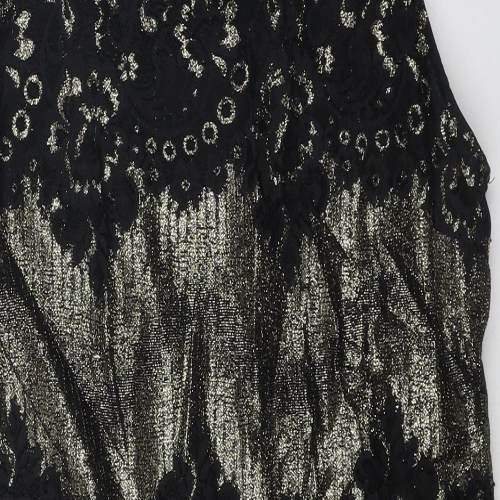 Oasis Womens Black Geometric Polyamide Shift Size 14 Boat Neck Zip - Lace Detail