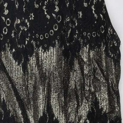 Oasis Womens Black Geometric Polyamide Shift Size 14 Boat Neck Zip - Lace Detail