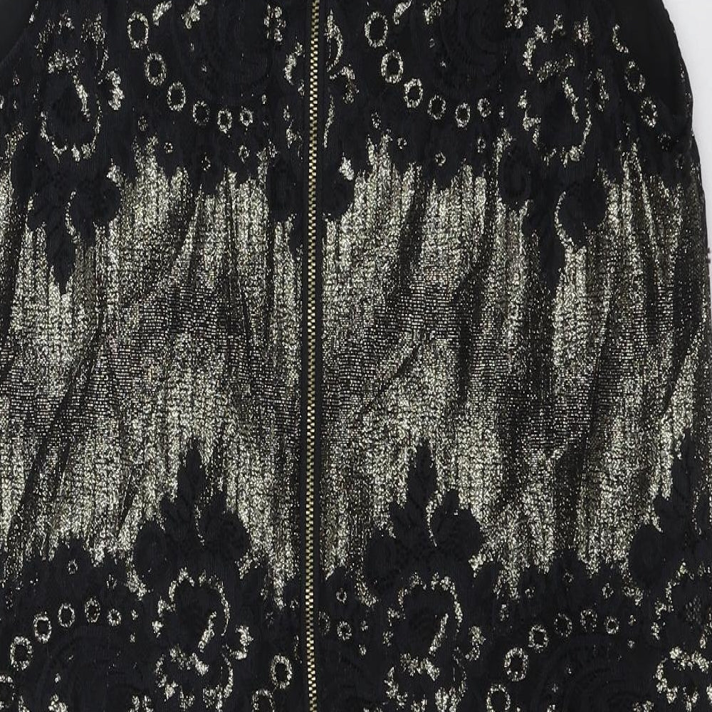 Oasis Womens Black Geometric Polyamide Shift Size 14 Boat Neck Zip - Lace Detail