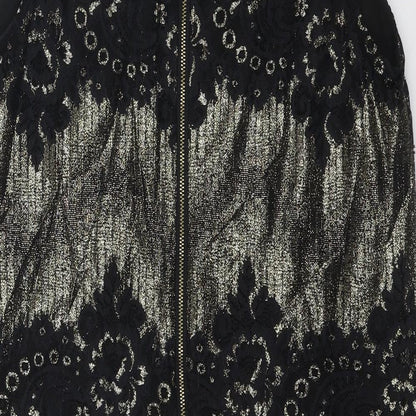 Oasis Womens Black Geometric Polyamide Shift Size 14 Boat Neck Zip - Lace Detail