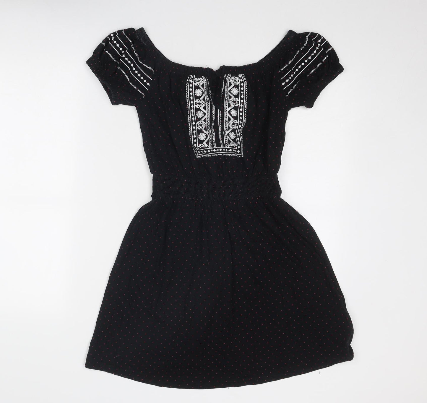 Topshop Womens Black Geometric Cotton Fit & Flare Size 10 Round Neck Pullover