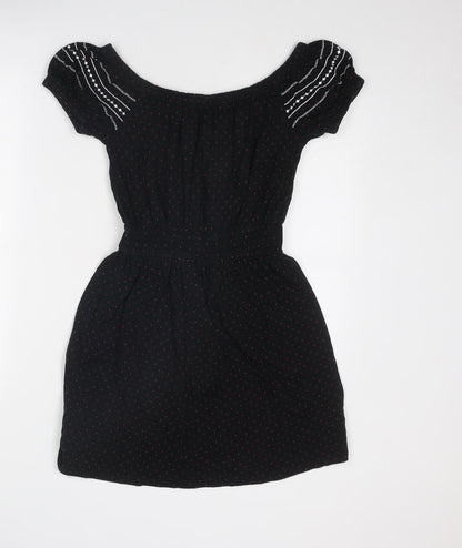 Topshop Womens Black Geometric Cotton Fit & Flare Size 10 Round Neck Pullover