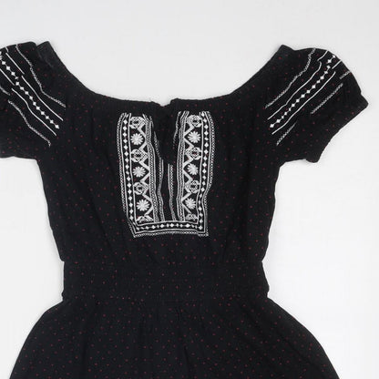 Topshop Womens Black Geometric Cotton Fit & Flare Size 10 Round Neck Pullover