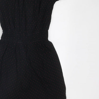Topshop Womens Black Geometric Cotton Fit & Flare Size 10 Round Neck Pullover